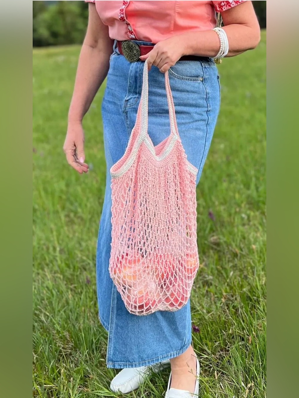 Urban Outfitters Pink Hand-Knit Mesh Tote